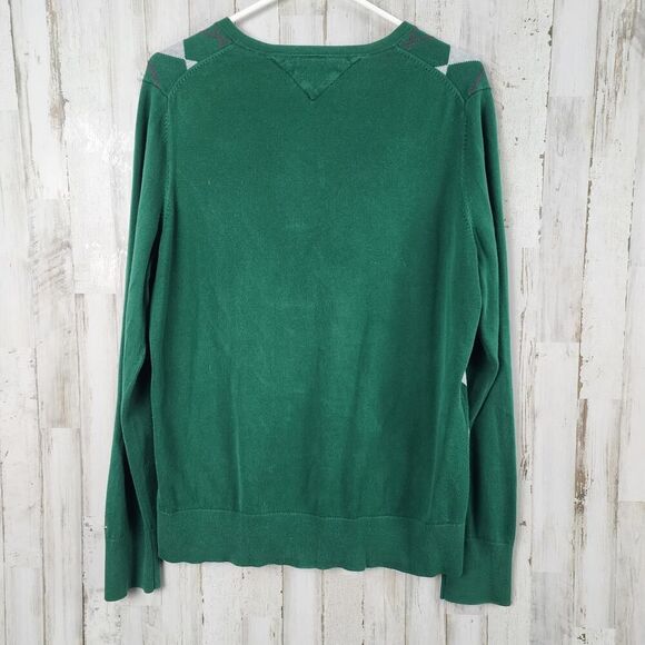 Tommy Hilfiger Argyle V-neck Sweater Green Size XL - Picture 2 of 9